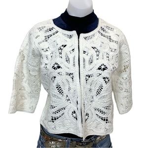 ANTHROPOLOGIE white crochet bolero cardigan with bell sleeves